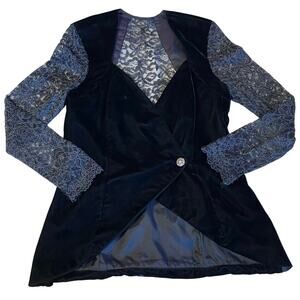 VTG ala Carte California Whimsygoth Black Velvet & Lace Romantic Jacket Sz 13-14